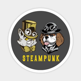 Steampunk Cat & Dog Couple Magnet